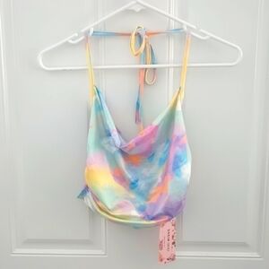 NWT Shein rainbow multi color halter crop top size XS